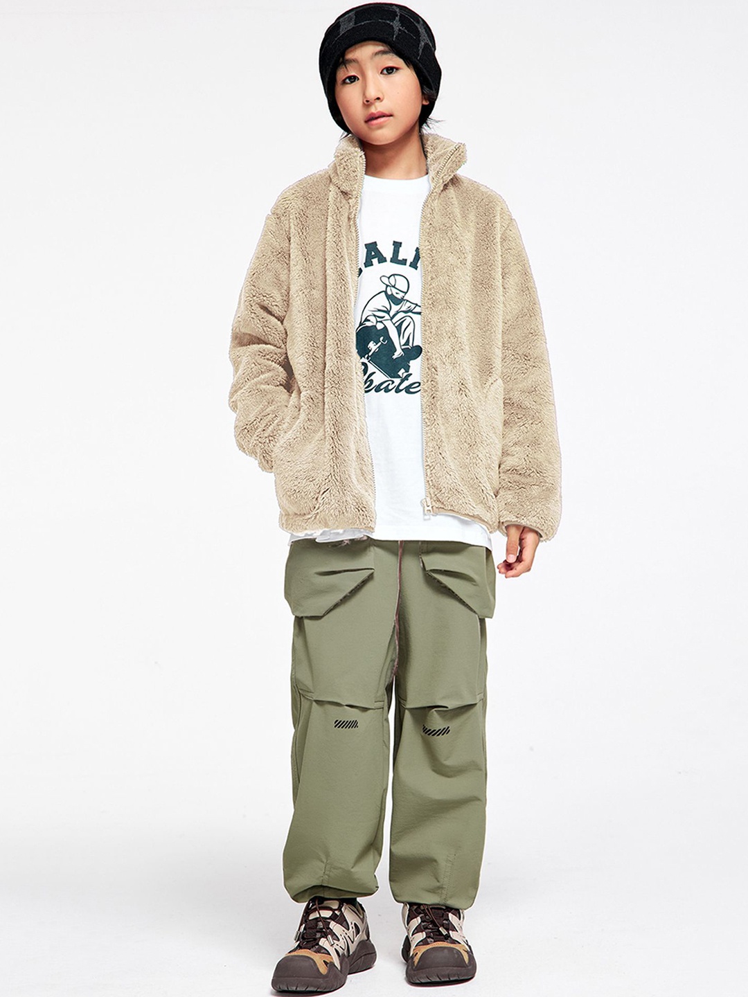 

LULU & SKY Boys Mock Collar Self Design Casual Parka Jacket, Khaki