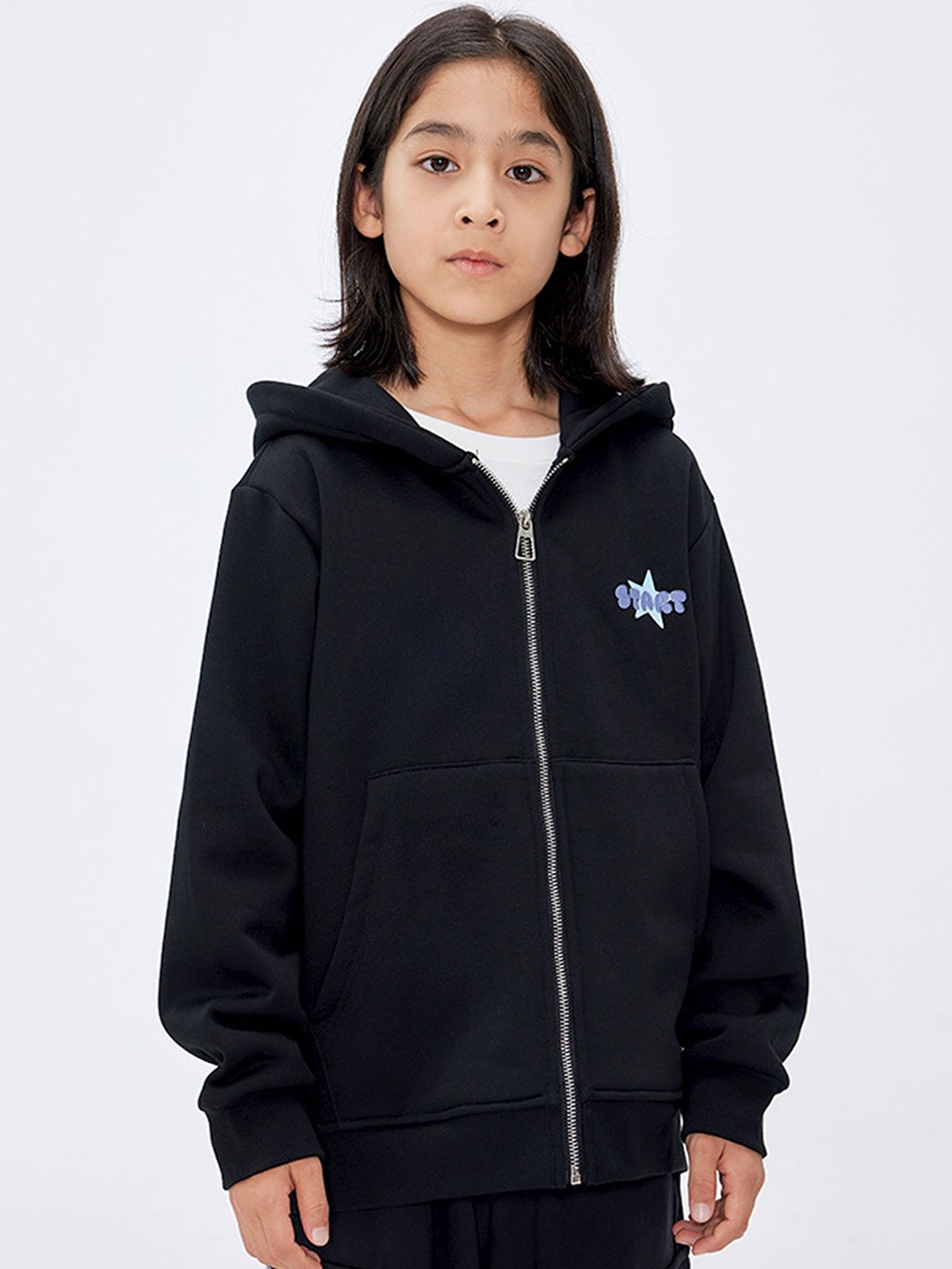 

LULU & SKY Girls Hooded Solid Cotton Casual Bomber Jacket, Black