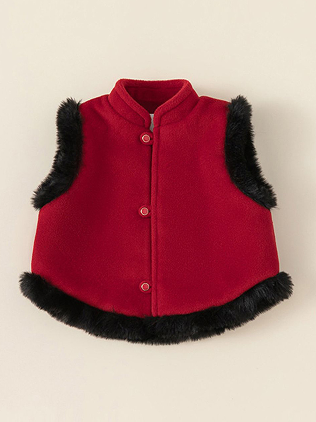 

LULU & SKY Unisex Kids Solid Faux Fur Trim Crop Tailored Jacket, Red