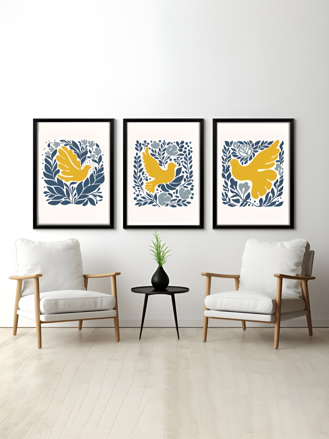 

RANDOM White & Blue 3 Pieces Birds Printed Painting Wall Art