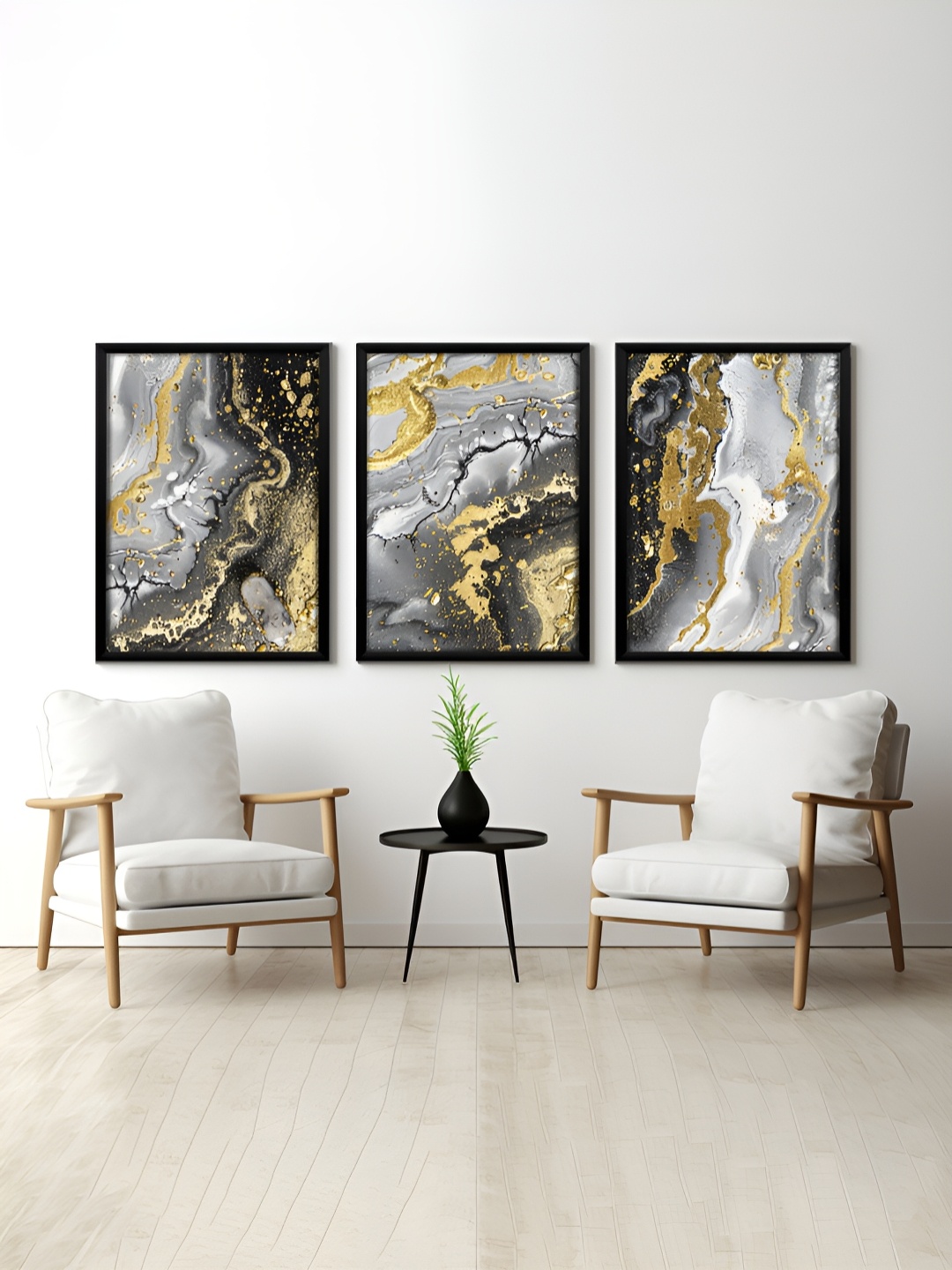 

RANDOM Grey & Yellow 3 Pieces Abstract Printed Painting Wall Art