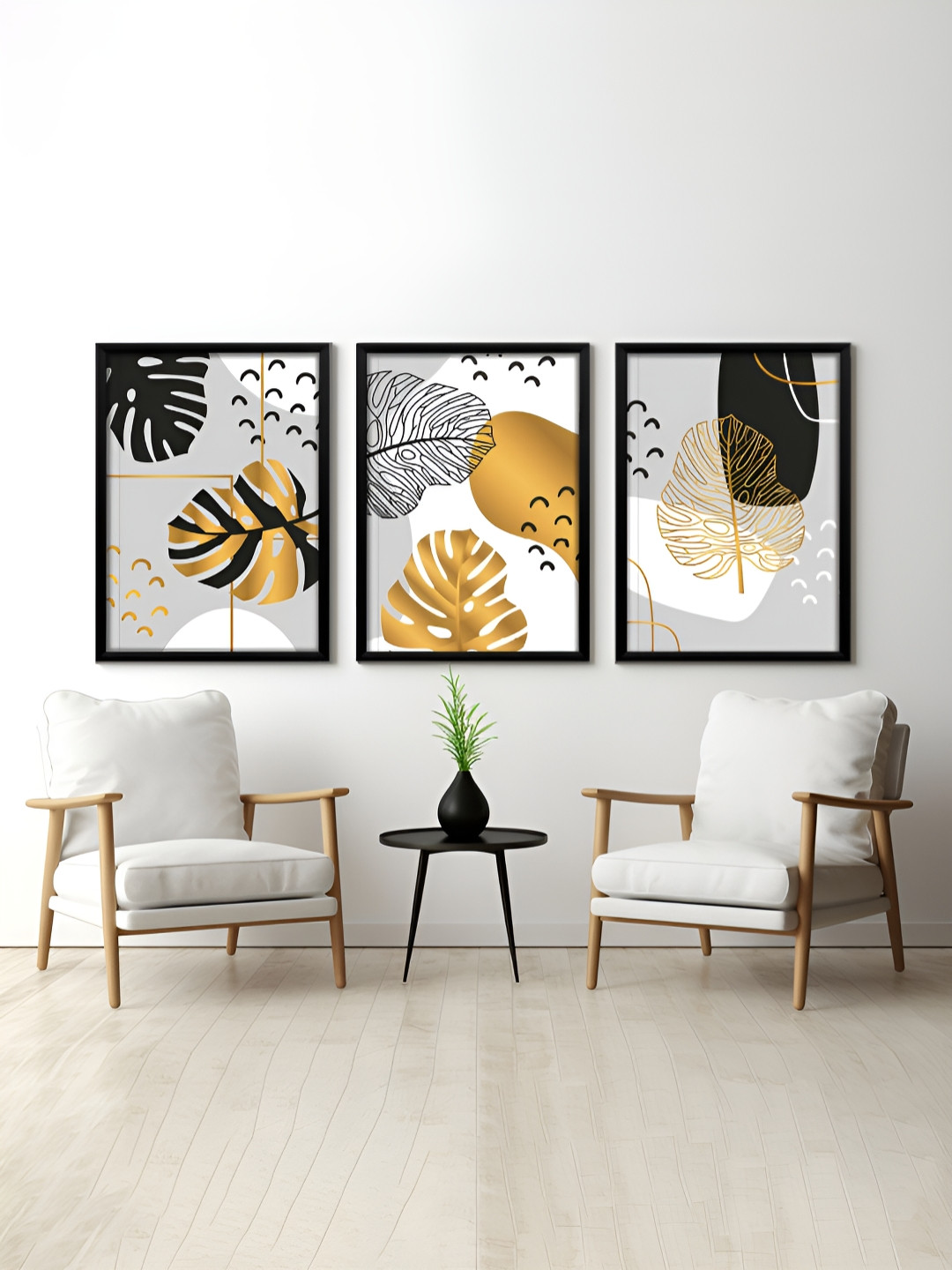 

RANDOM Black & Grey 3 Pieces Floral Printed Painting Wall Art
