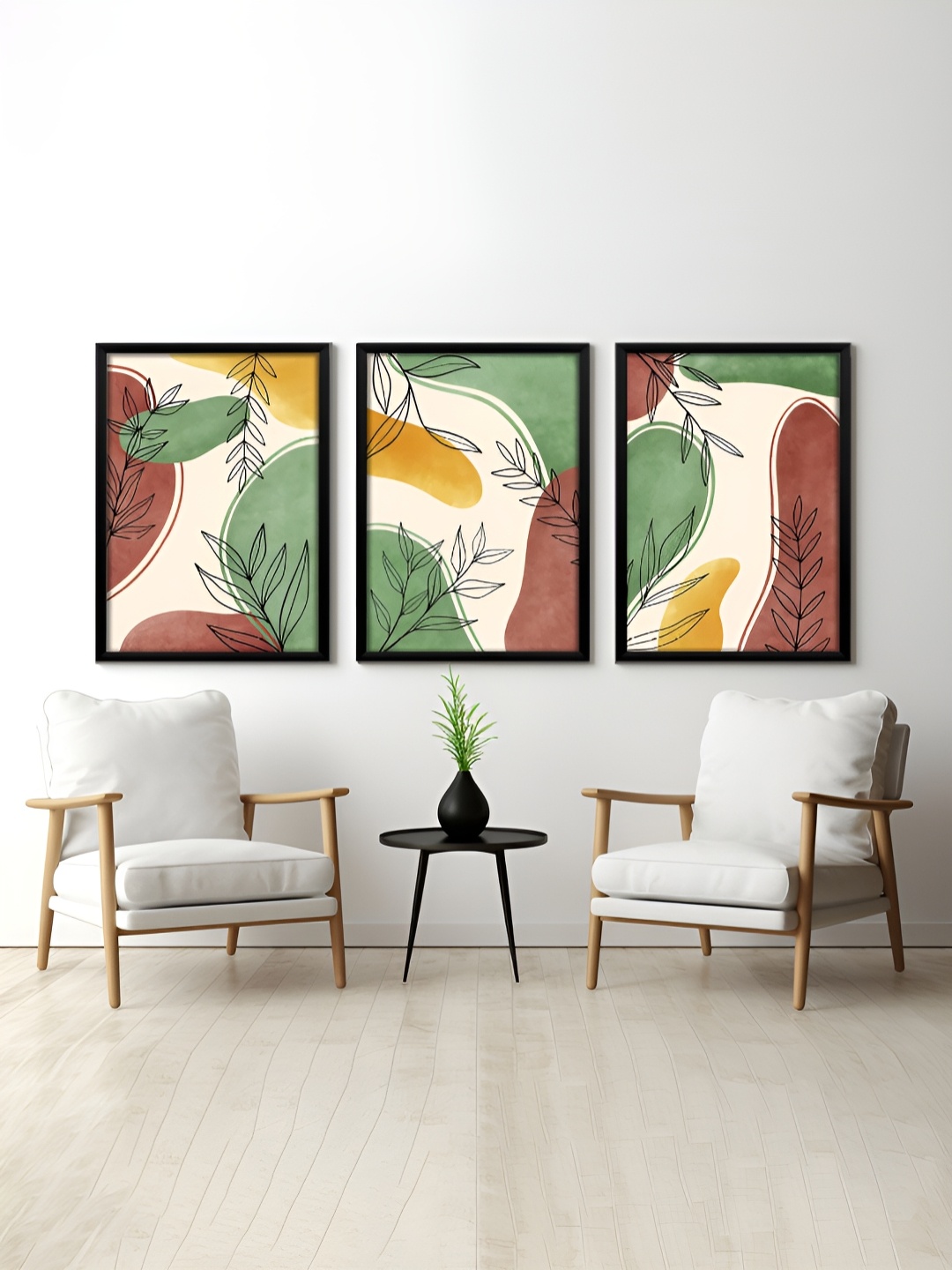 

RANDOM Black & Green 3 Pieces Floral Printed Painting Wall Art