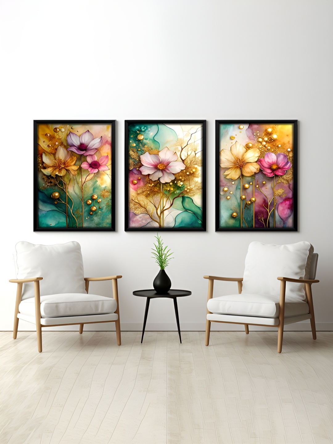 

RANDOM Pink & Green 3 Pieces Floral Printed Painting Wall Art