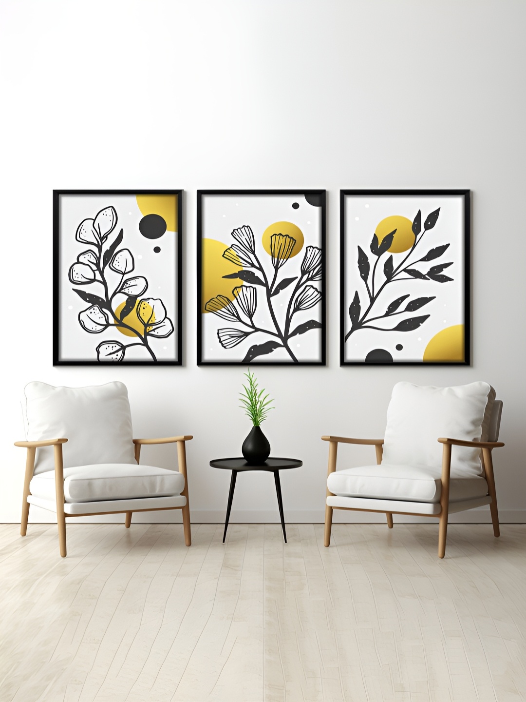 

RANDOM White & Yellow 3 Pieces Floral Printed Painting Wall Art