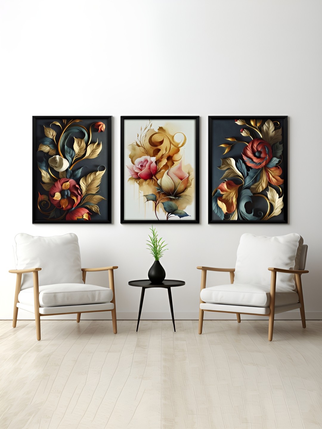 

RANDOM White & Blue 3 Pieces Floral Printed Painting Wall Art