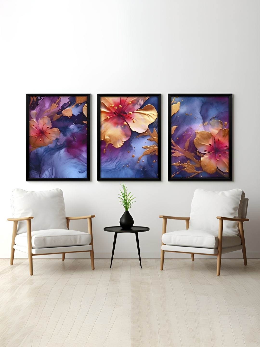 

RANDOM Blue & Pink 3 Pieces Floral Printed Painting Wall Art