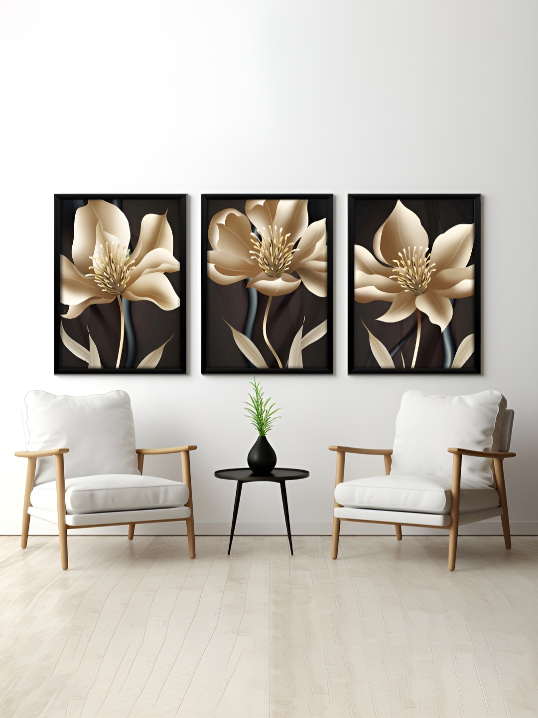 

RANDOM Black & Brown 3 Pieces Floral Printed Painting Wall Art