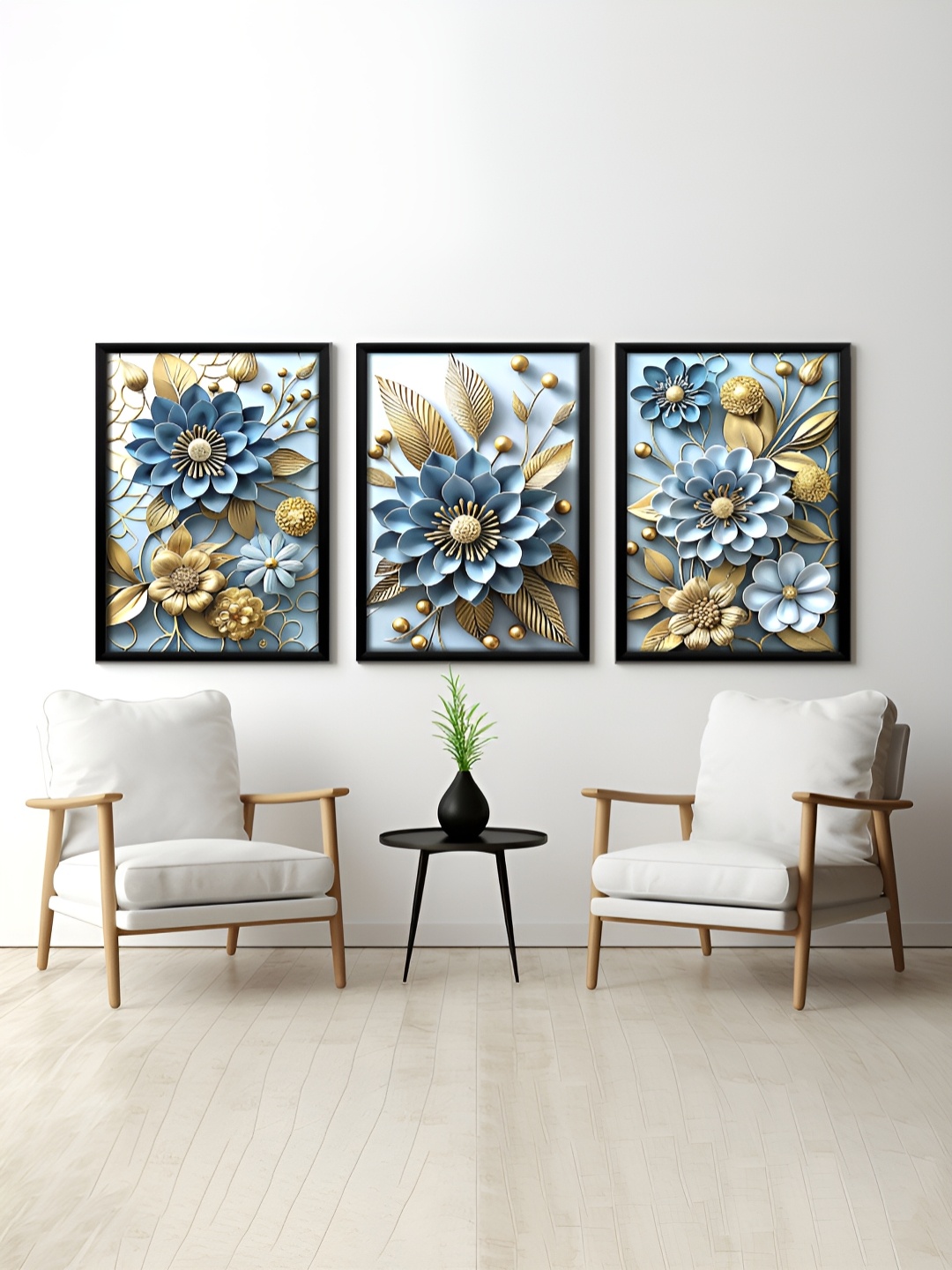 

RANDOM Blue & Brown 3 Pieces Floral Printed Painting Wall Art