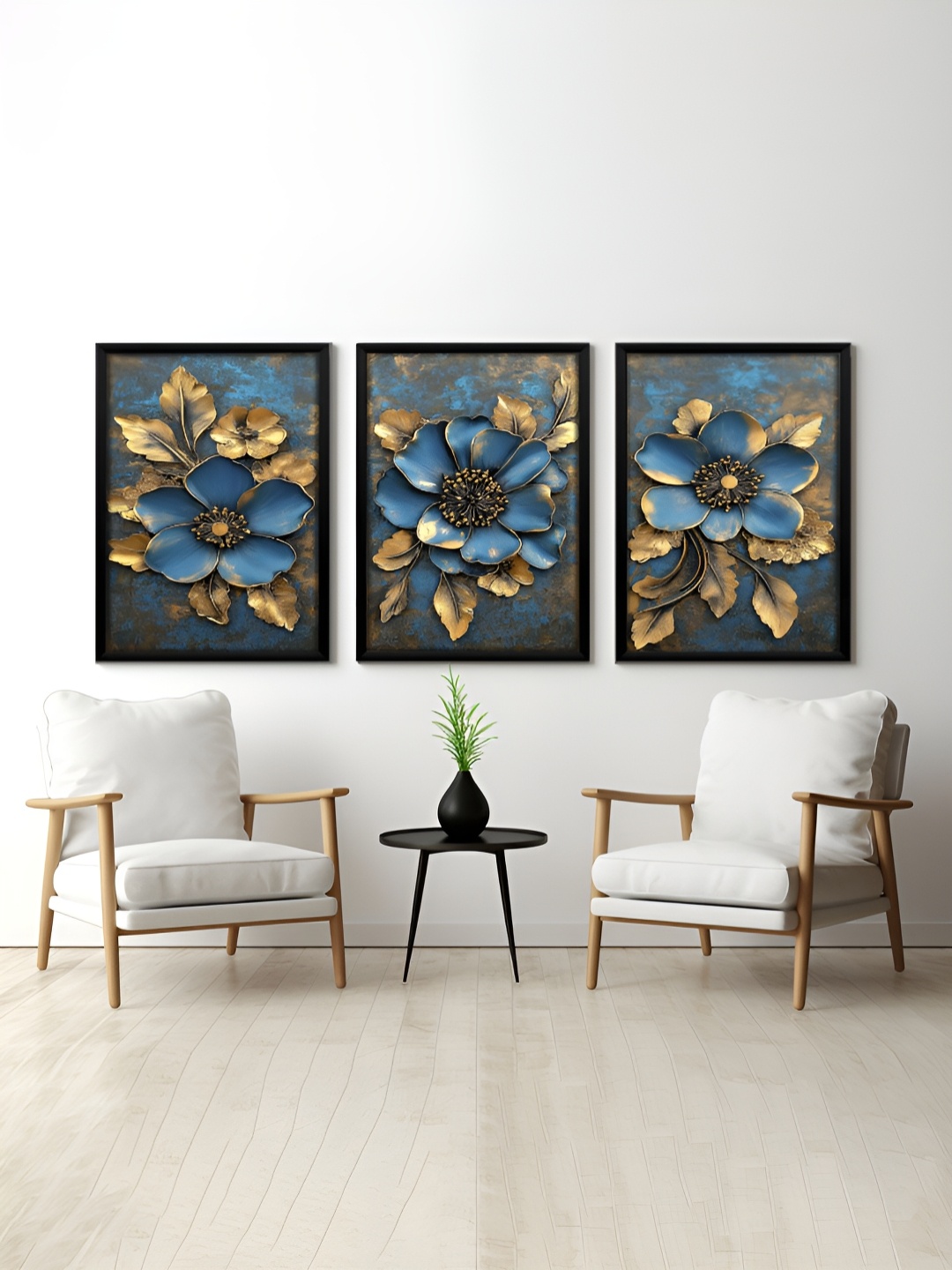 

RANDOM Blue & Brown 3 Pieces Floral Printed Painting Wall Art