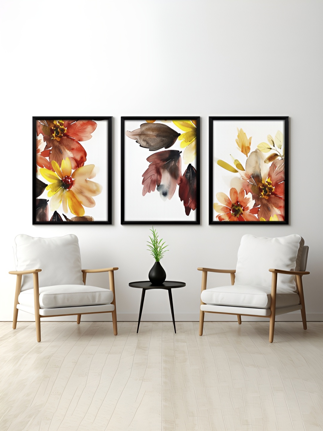 

RANDOM White & Yellow 3 Pieces Floral Printed Painting Wall Art