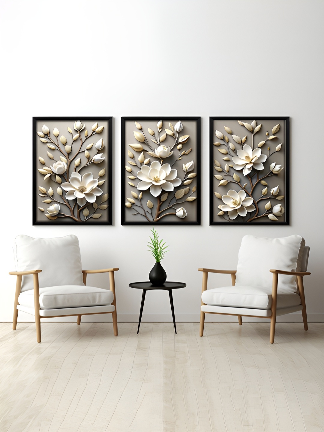 

RANDOM Grey & White 3 Pieces Floral Printed Painting Wall Art