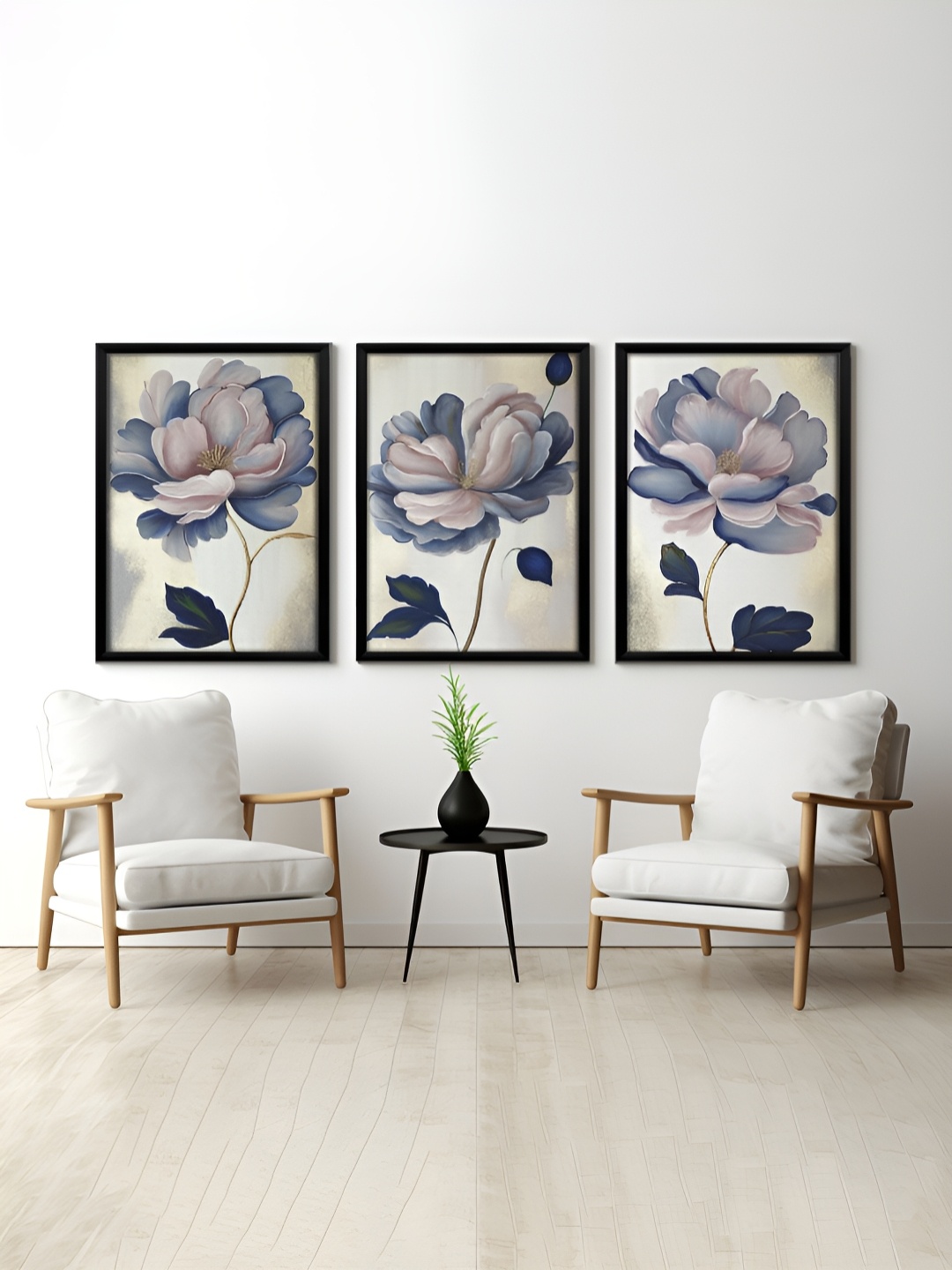 

RANDOM Purple & Cream Colored 3 Pieces Floral Printed Painting Wall Art