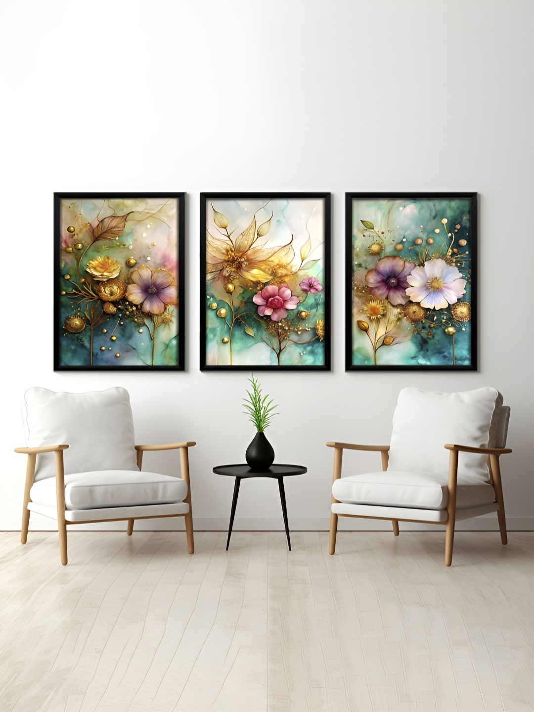 

RANDOM Green & Pink 3 Pieces Floral Printed Painting Wall Art