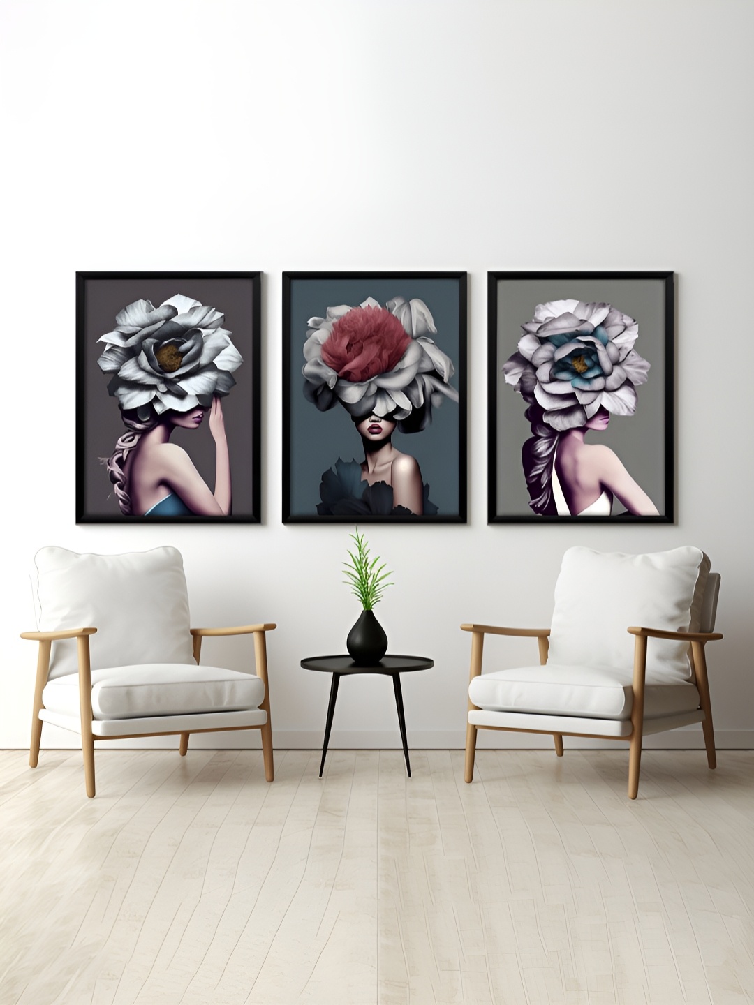 

RANDOM Grey & Blue 3 Pieces Floral Printed Painting Wall Art