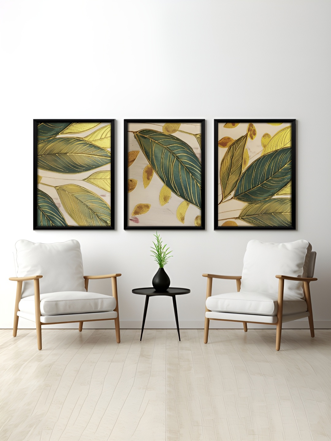 

RANDOM Green & Yellow 3 Pieces Synthetic Wood Floral and Botanical Wall Paintings