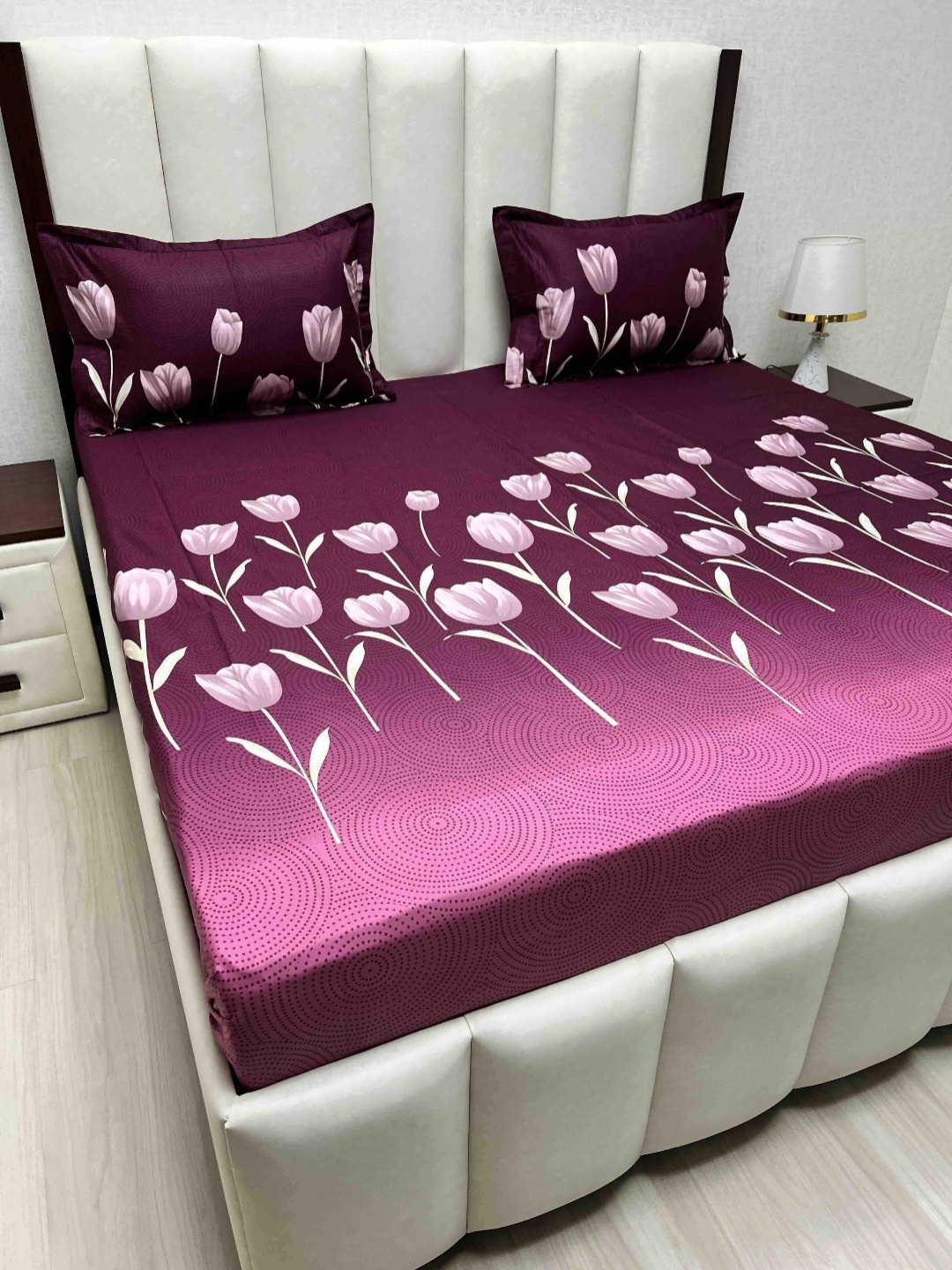

Pure Decor Purple Floral Pure Cotton 350 TC Queen Bedsheet Set 2.28 m x 2.54 m
