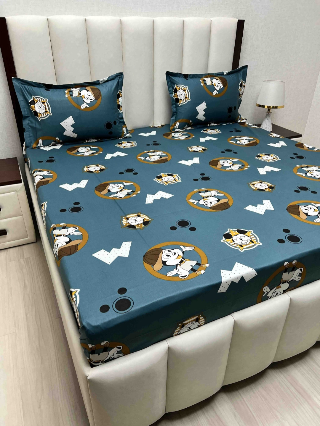

Pure Decor Blue Cartoon Characters Pure Cotton 350 TC Queen Bedsheet Set 2.28 m x 2.54 m