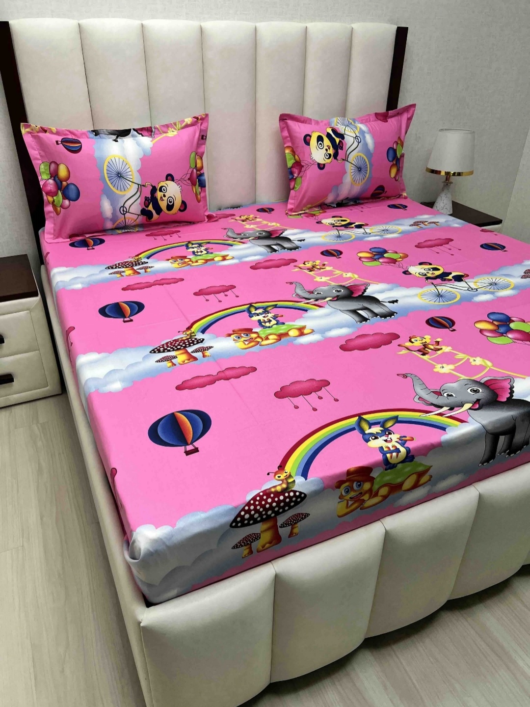 

Pure Decor Pink Cartoon Characters Pure Cotton 350 TC Queen Bedsheet Set 2.28 m x 2.54 m