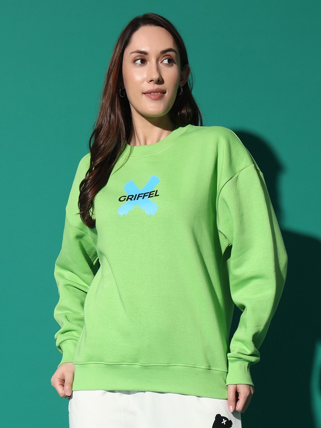 

GRIFFEL Women Printed Round Neck Sweatshirt, Green