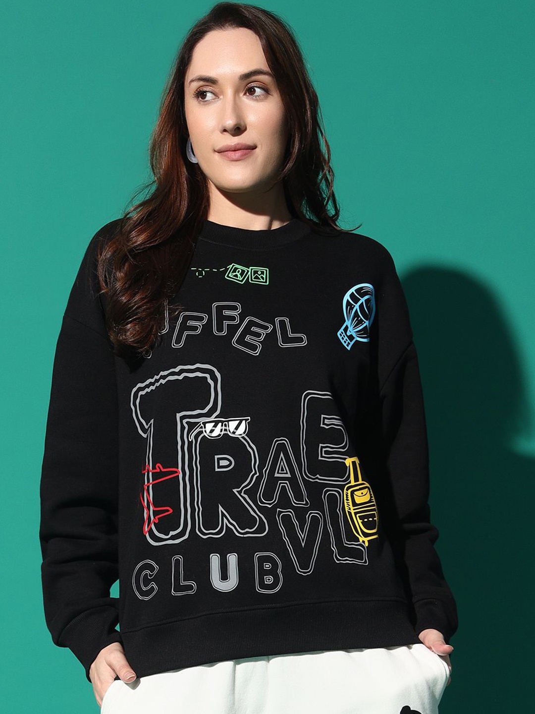 

GRIFFEL Women Printed Sweatshirt, Black