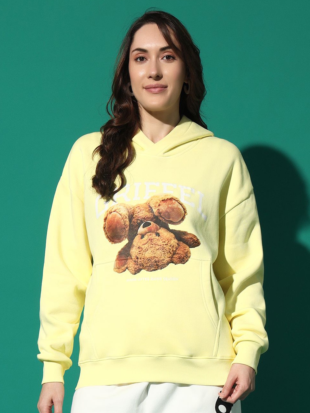 

GRIFFEL Women Printed Hooded Pullover Sweatshirt, Yellow