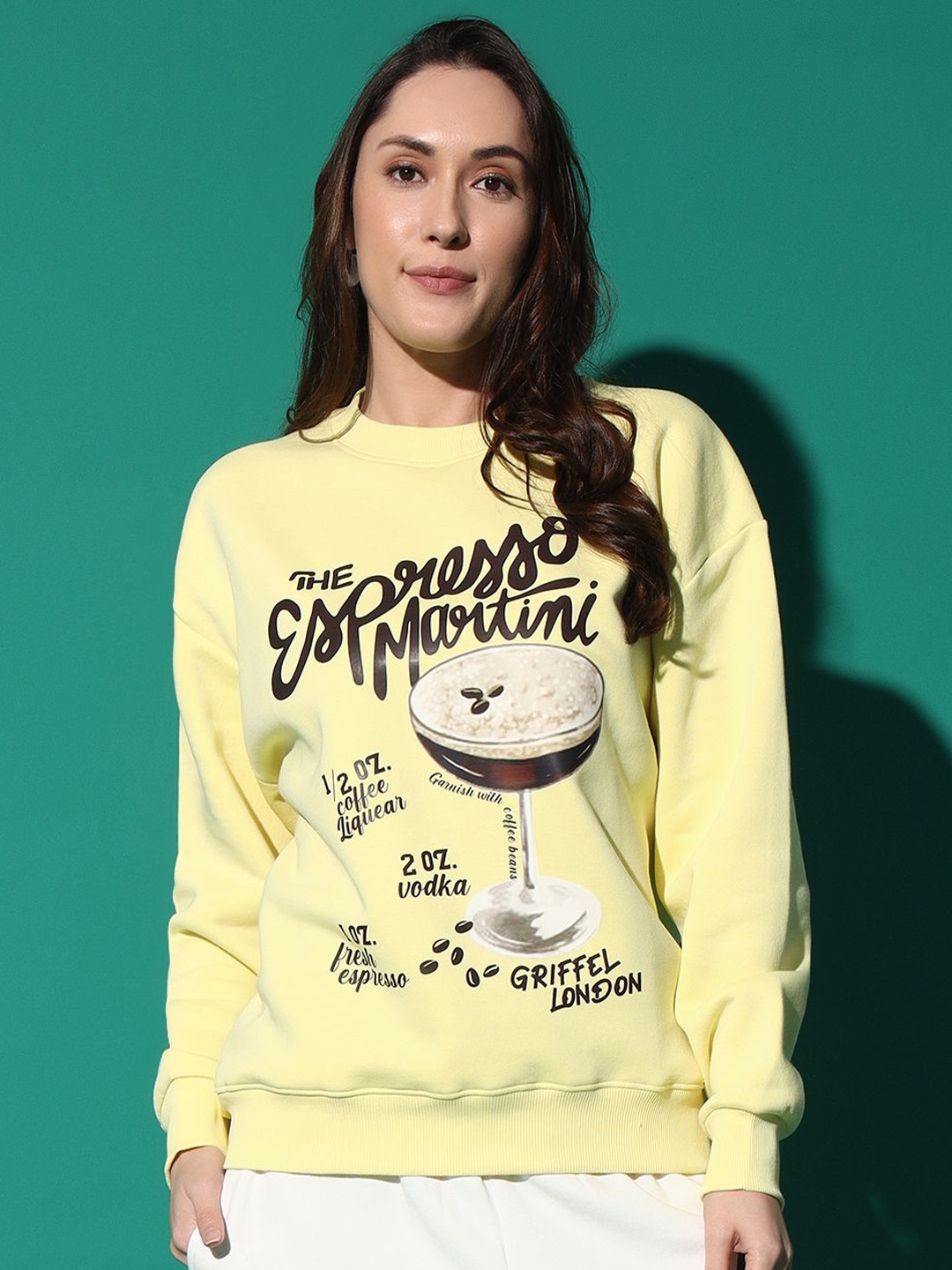 

GRIFFEL Women Printed Round Neck Pullover Sweatshirt, Yellow