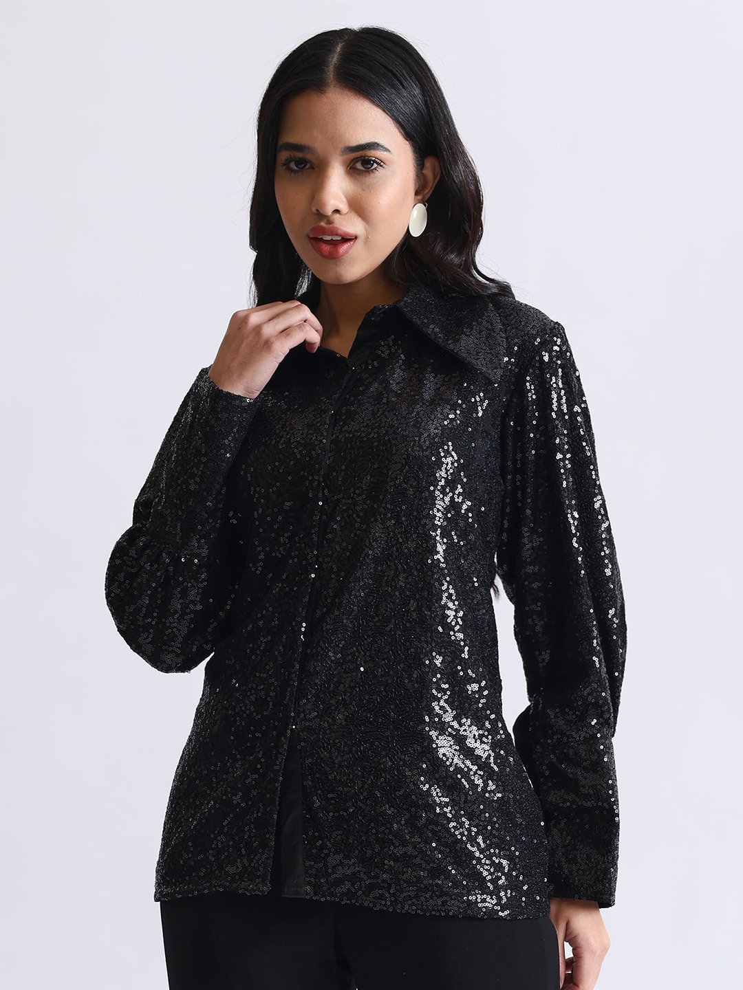

NH KAPDEWALA Women Comfort Solid Spread Collar Cotton Casual Shirt, Black