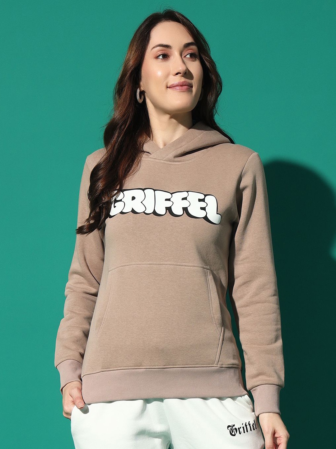 

GRIFFEL Women Printed Hooded Pullover Sweatshirt, Coffee brown