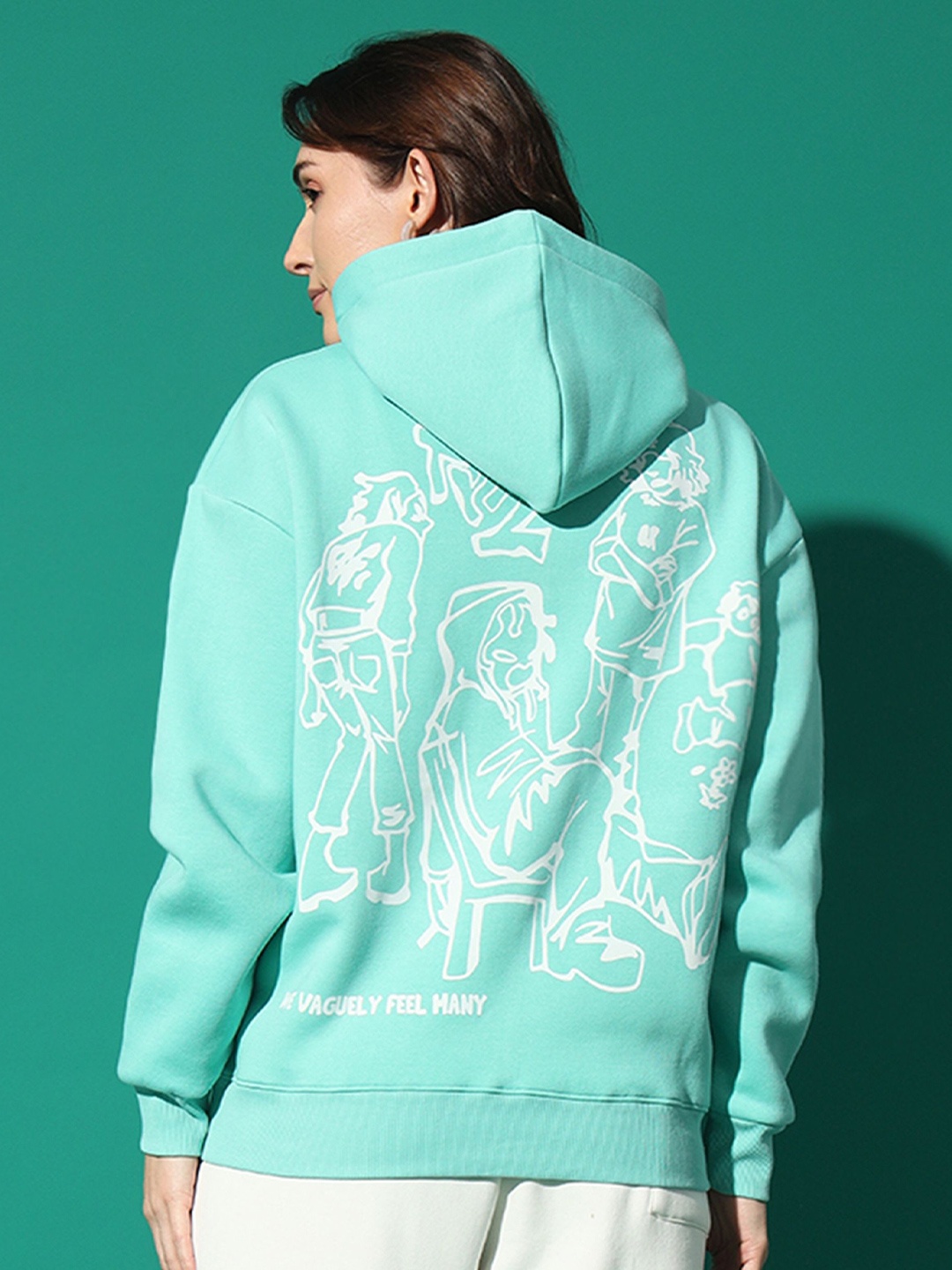 

GRIFFEL Women Printed Hooded Pullover Sweatshirt, Sea green