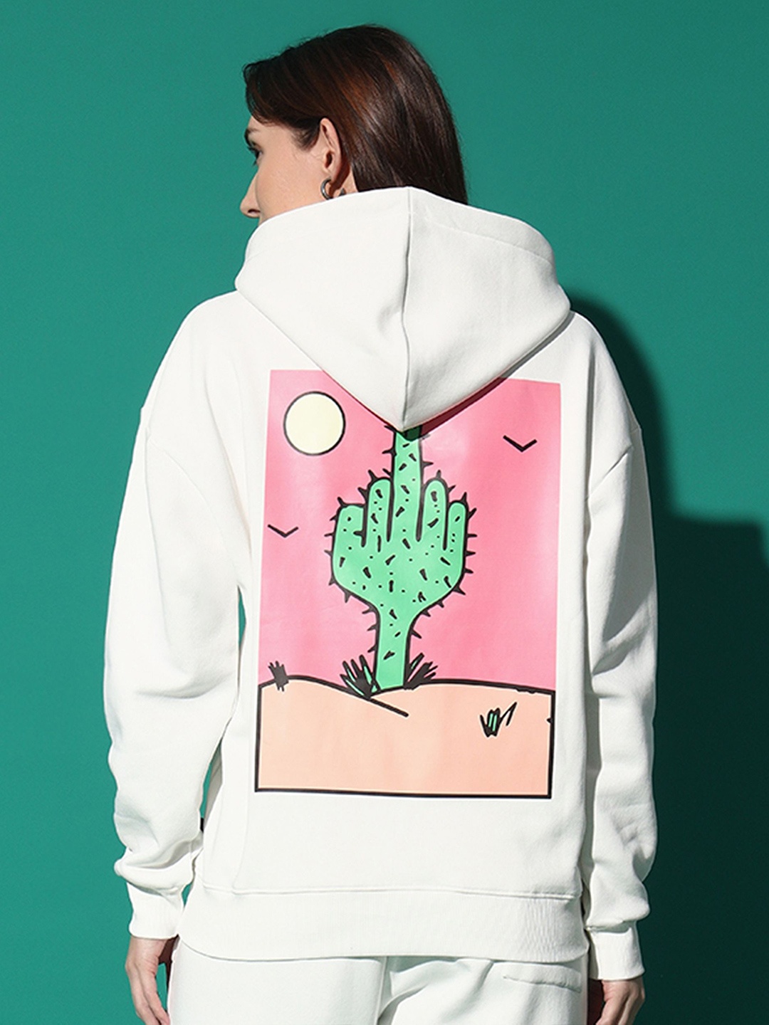 

GRIFFEL Women Printed Hooded Pullover Sweatshirt, White