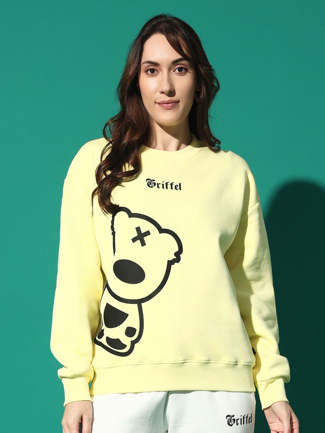 

GRIFFEL Women Printed Round Neck Pullover Sweatshirt, Yellow