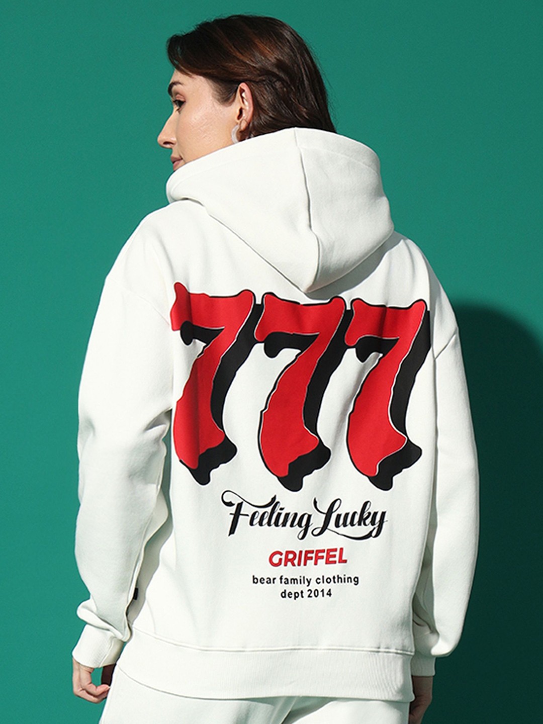 

GRIFFEL Women Printed Hooded Pullover Sweatshirt, White