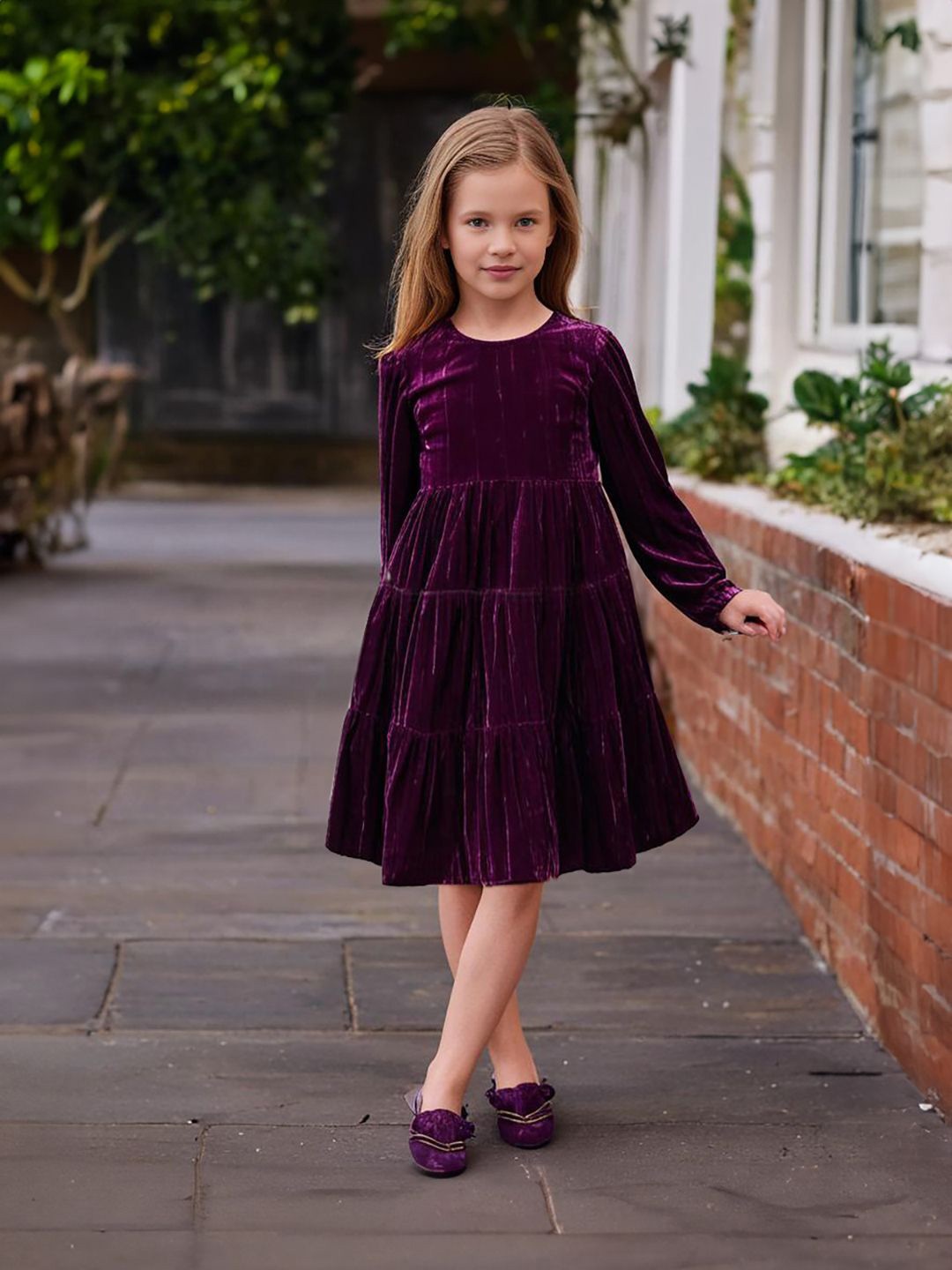 

Whistle & Hops Girls Velvet A-Line Maxi Dress, Maroon