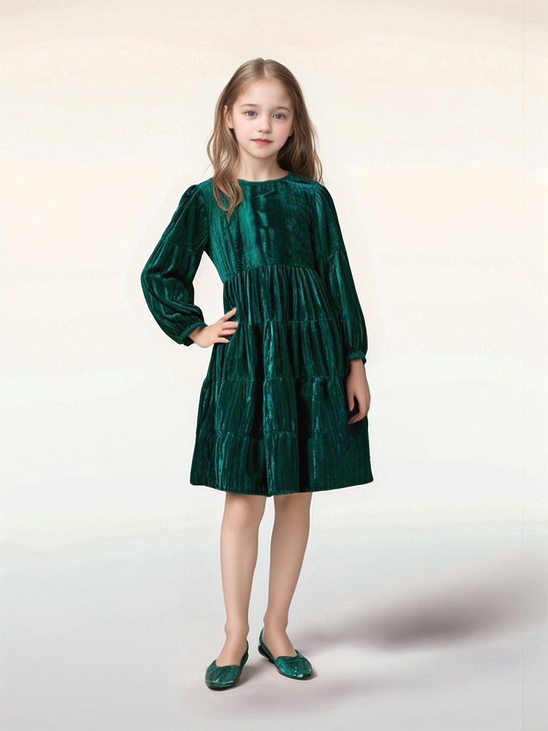 

Whistle & Hops Girls Velvet Fit & Flare Maxi Dress, Green