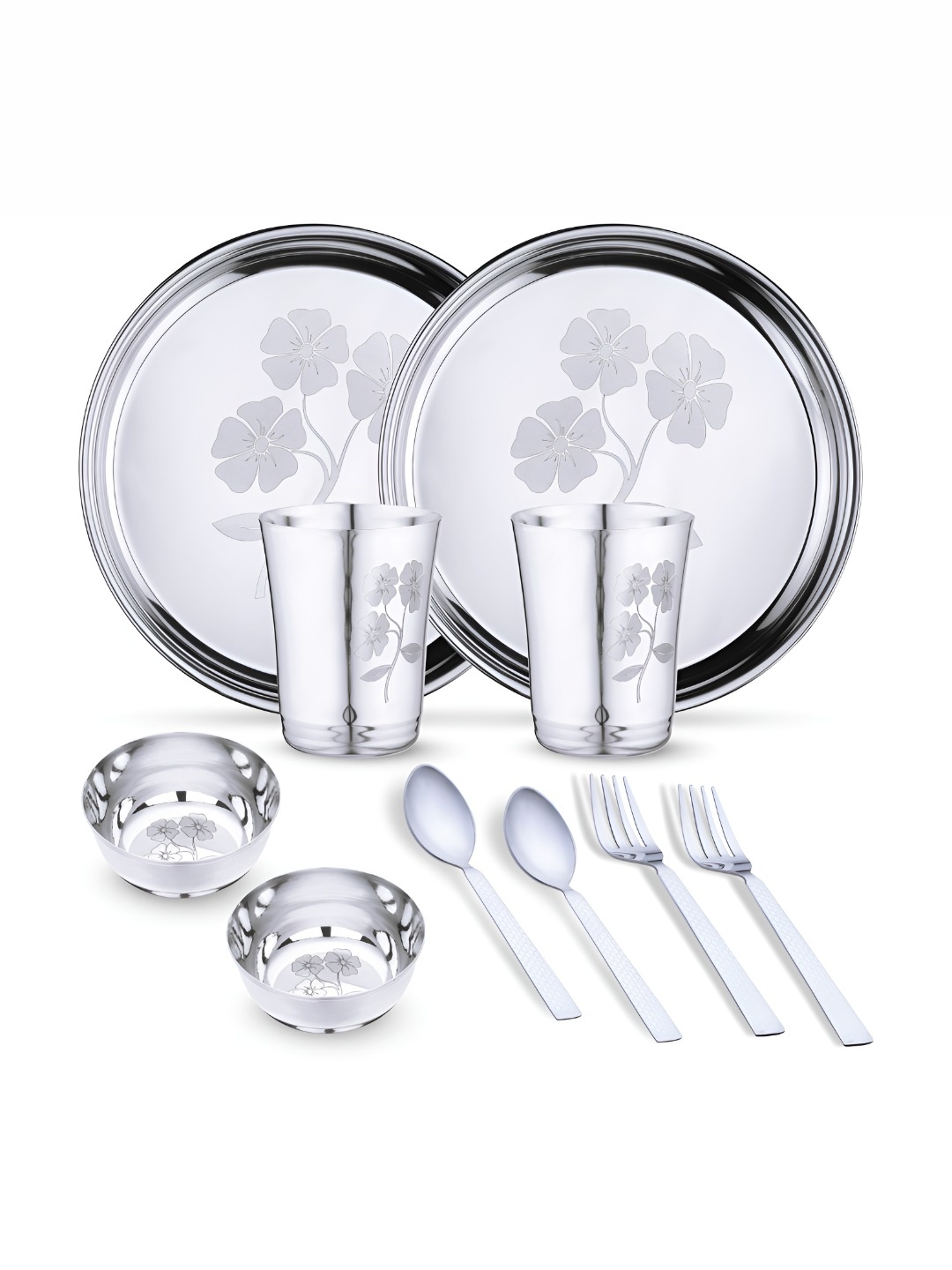

LIMETRO STEEL Steel 10 Pieces Printed Stainless Steel Dinner Set