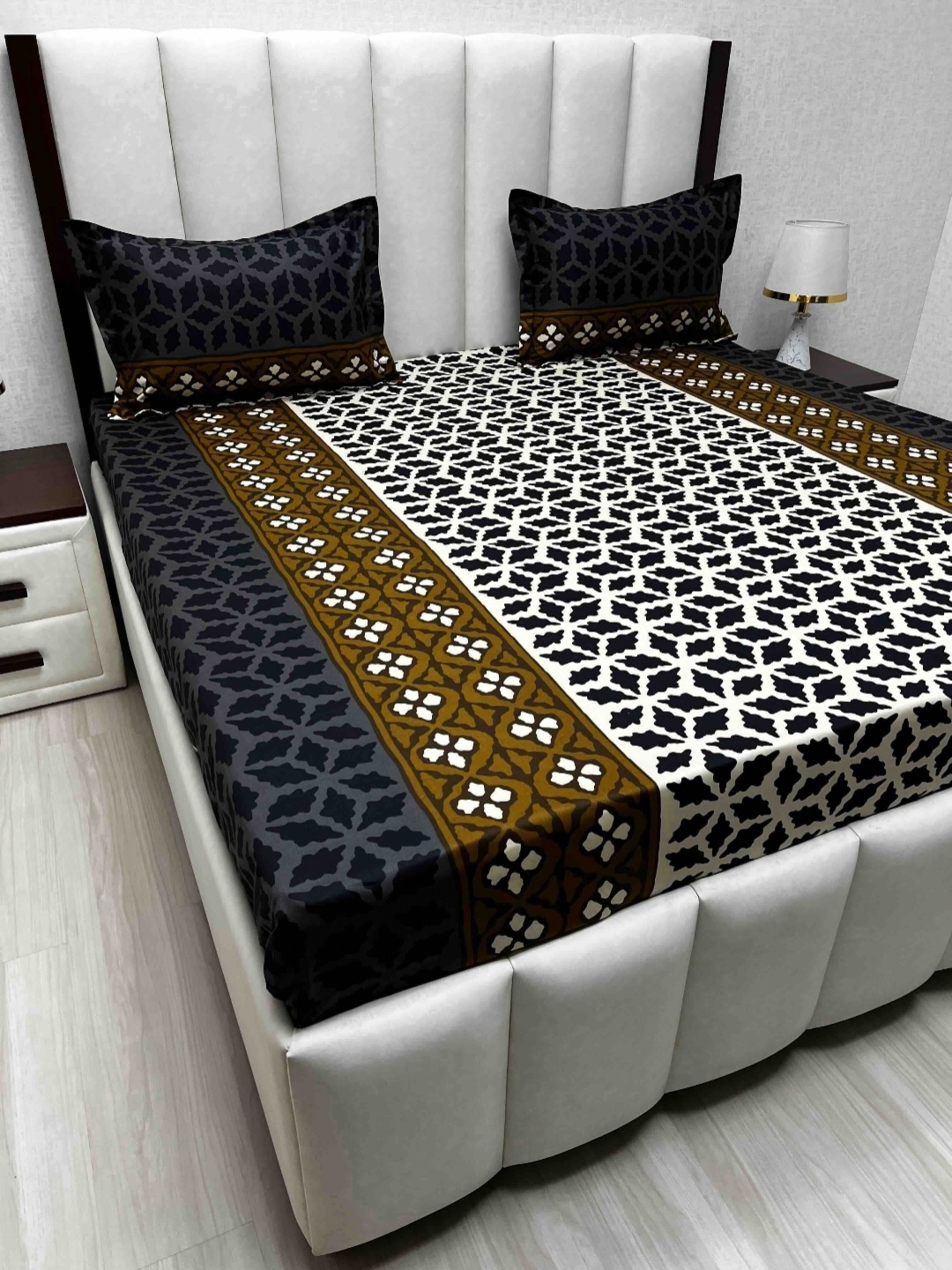 

Pure Decor Passion Fur Geometric 330 TC Pure Cotton Queen Bedsheet-2.28 m x 2.54 m, Brown