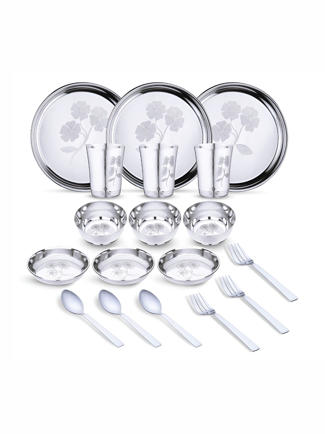 

LIMETRO STEEL Steel 18 Pieces Printed Stainless Steel Dinner Set