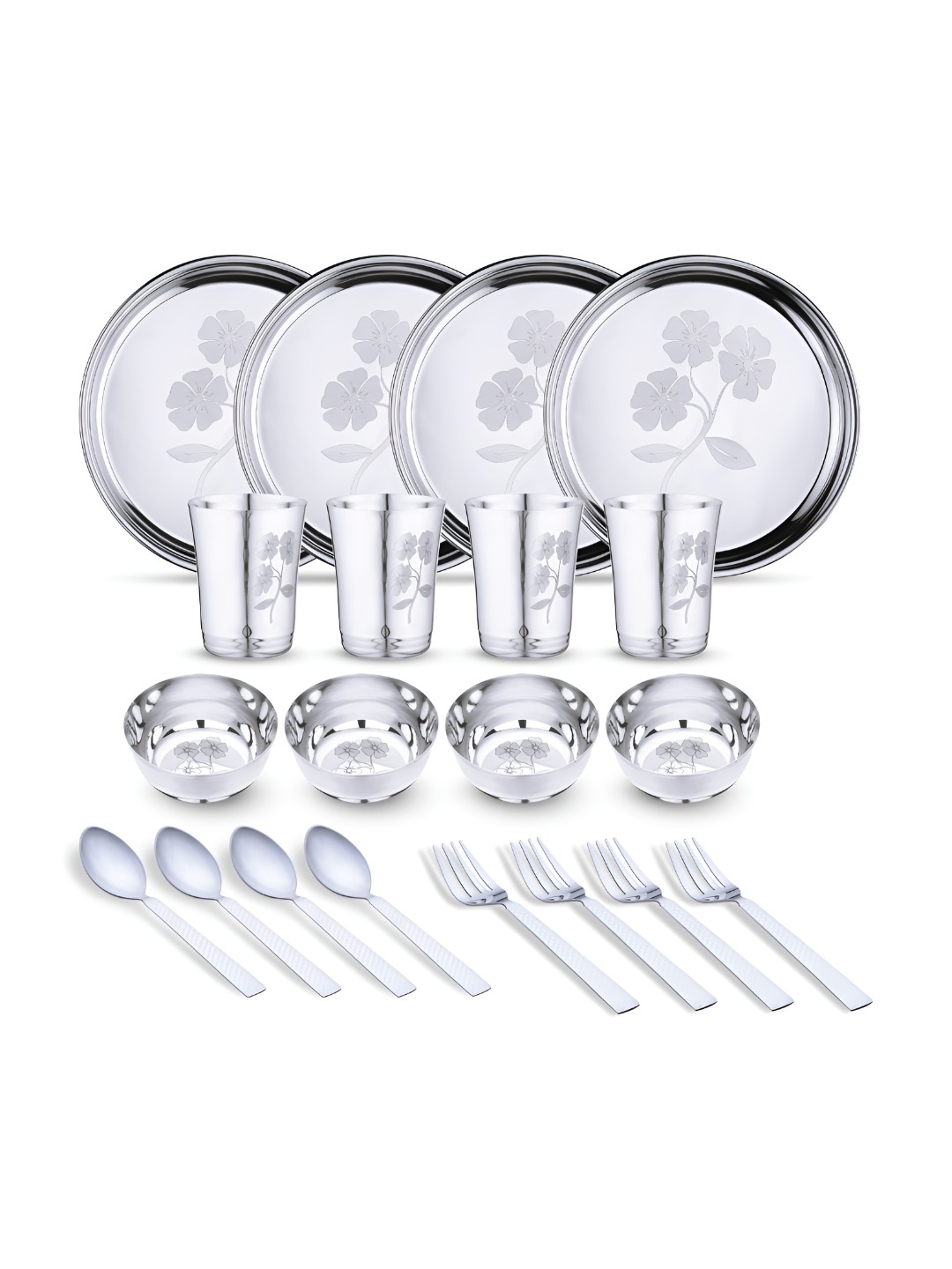 

LIMETRO STEEL Steel 20 Pieces Printed Stainless Steel Dinner Set