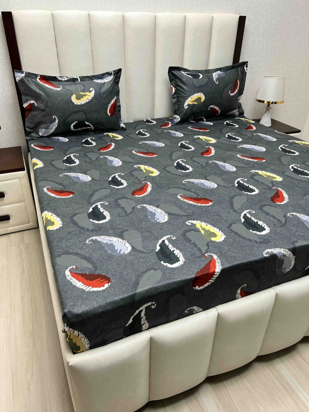 Pure Decor Passion Fur Ethnic Motifs 330 TC Pure Cotton Queen Bedsheet-2.28 m x 2.54 m, Grey