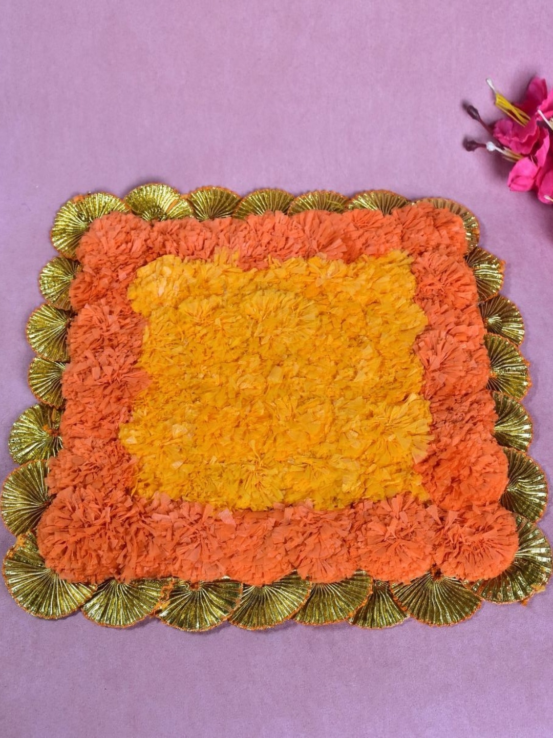 

THE HOME CO. Orange & Yellow Textured Square Genda Mat
