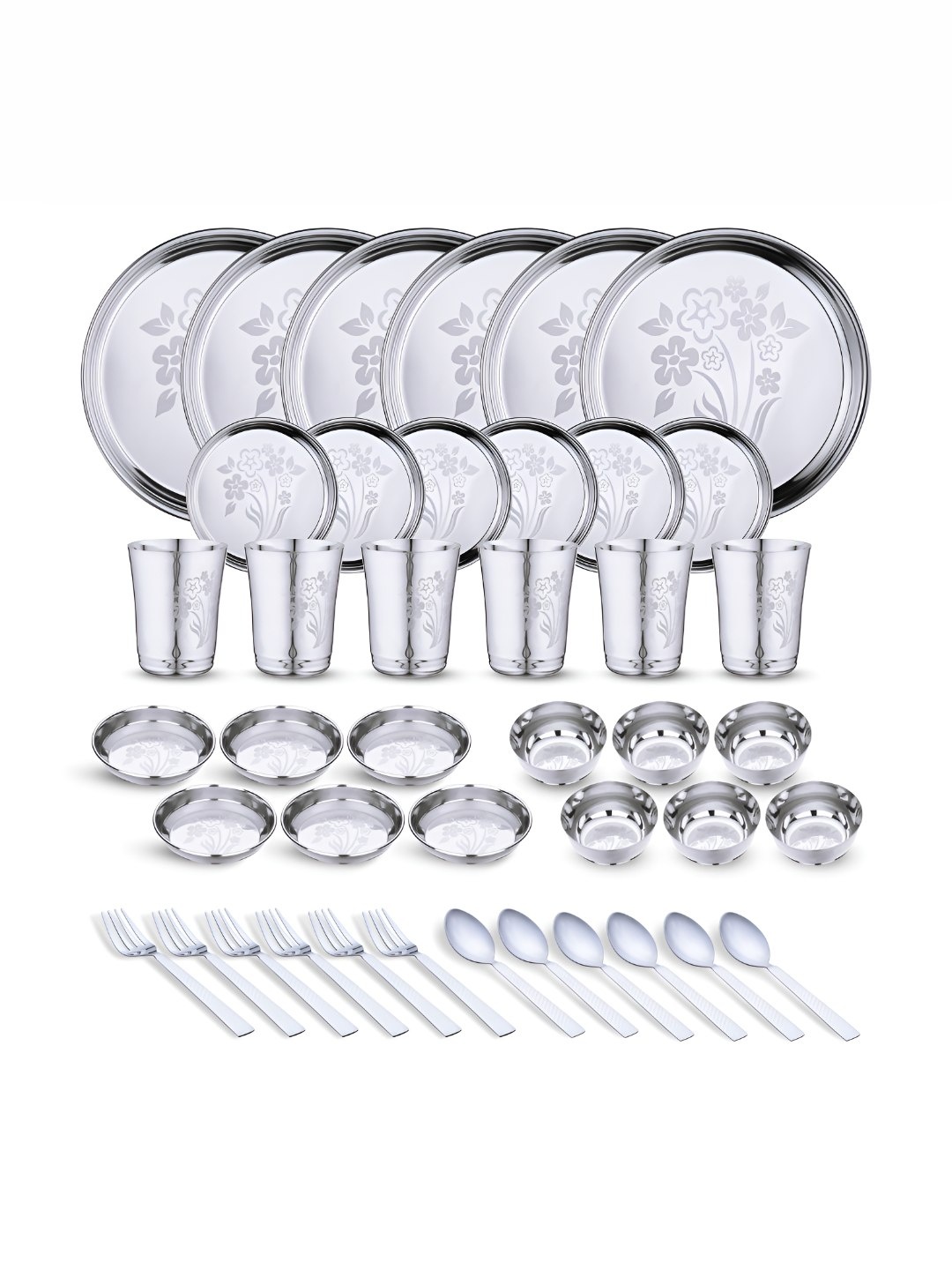 

LIMETRO STEEL Steel 42 Pieces Printed Stainless Steel Dinner Set