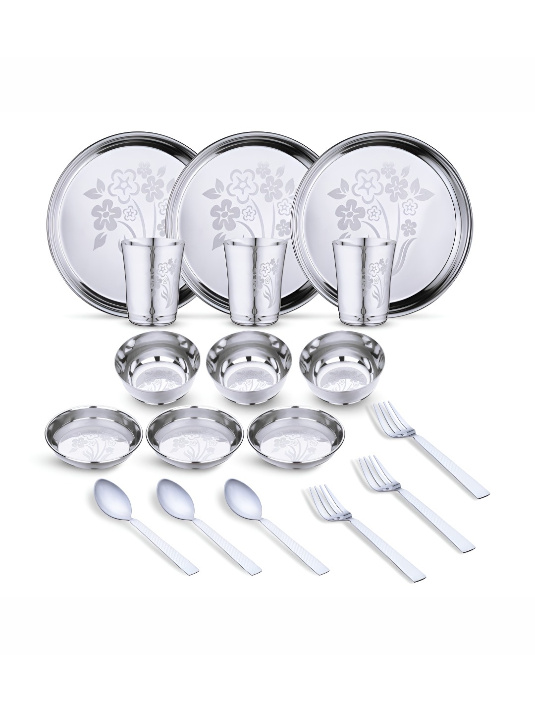 

LIMETRO STEEL Steel 18 Pieces Printed Stainless Steel Dinner Set