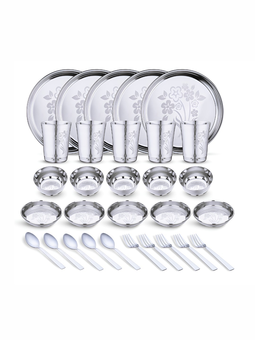 

LIMETRO STEEL Steel 30 Pieces Printed Stainless Steel Dinner Set