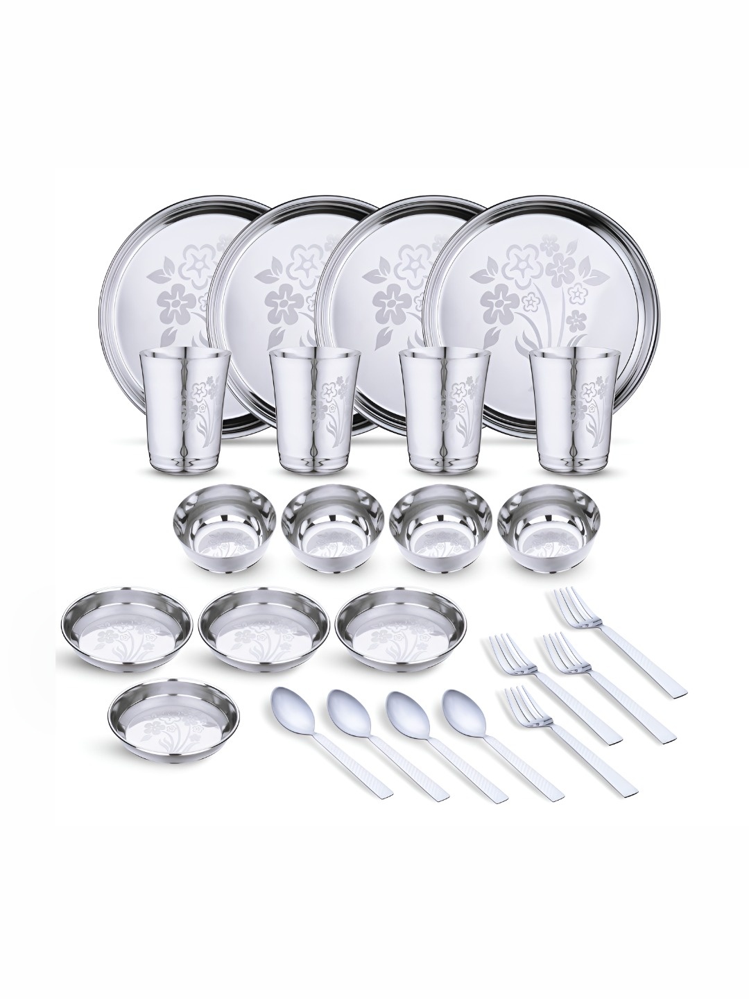 

LIMETRO STEEL Steel 24 Pieces Printed Stainless Steel Dinner Set