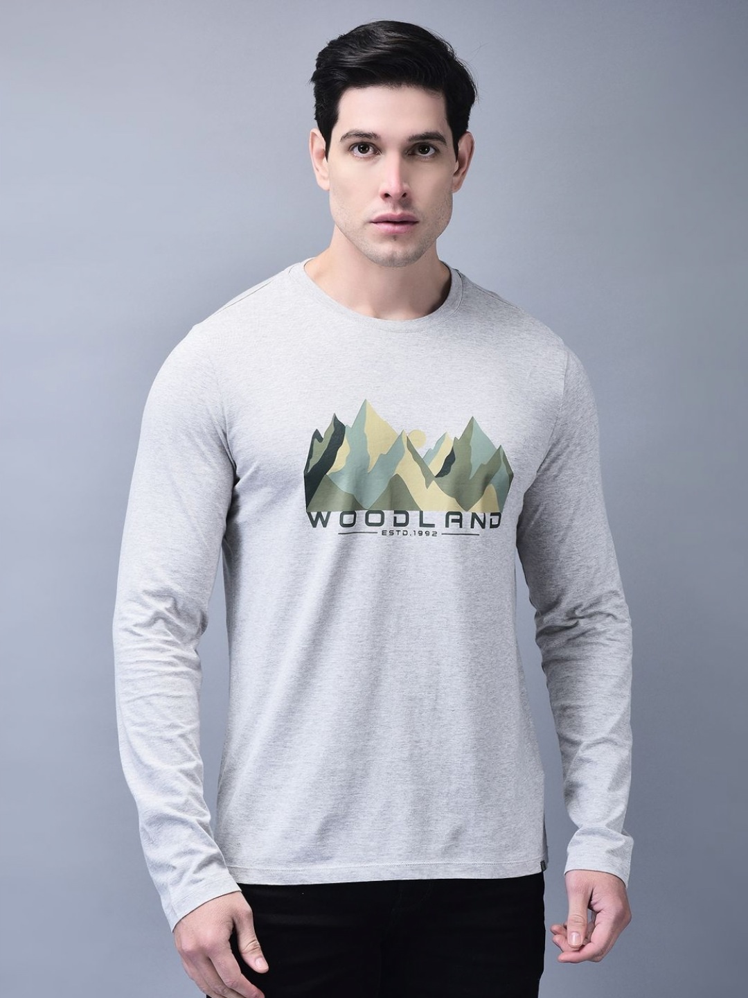 

Woodland Men Typography Printed Round Neck Organic Cotton T-shirt, Grey