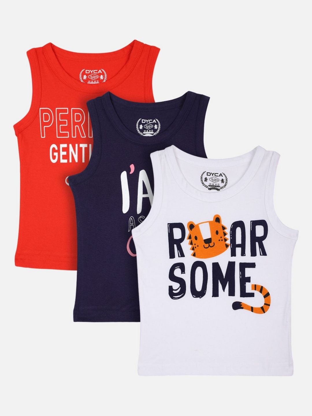 

DYCA Boys Pack Of 3 Typography Printed Round Neck Cotton T-shirts, Red