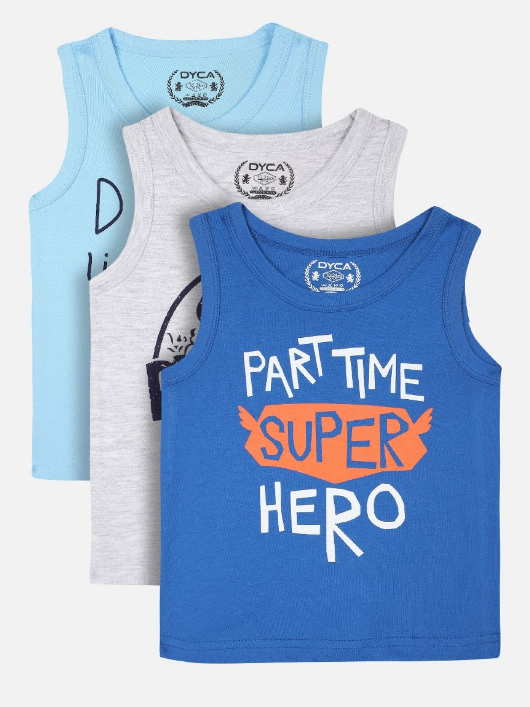 

DYCA Boys Pack Of 3 Typography Printed Round Neck Cotton T-shirts, Blue