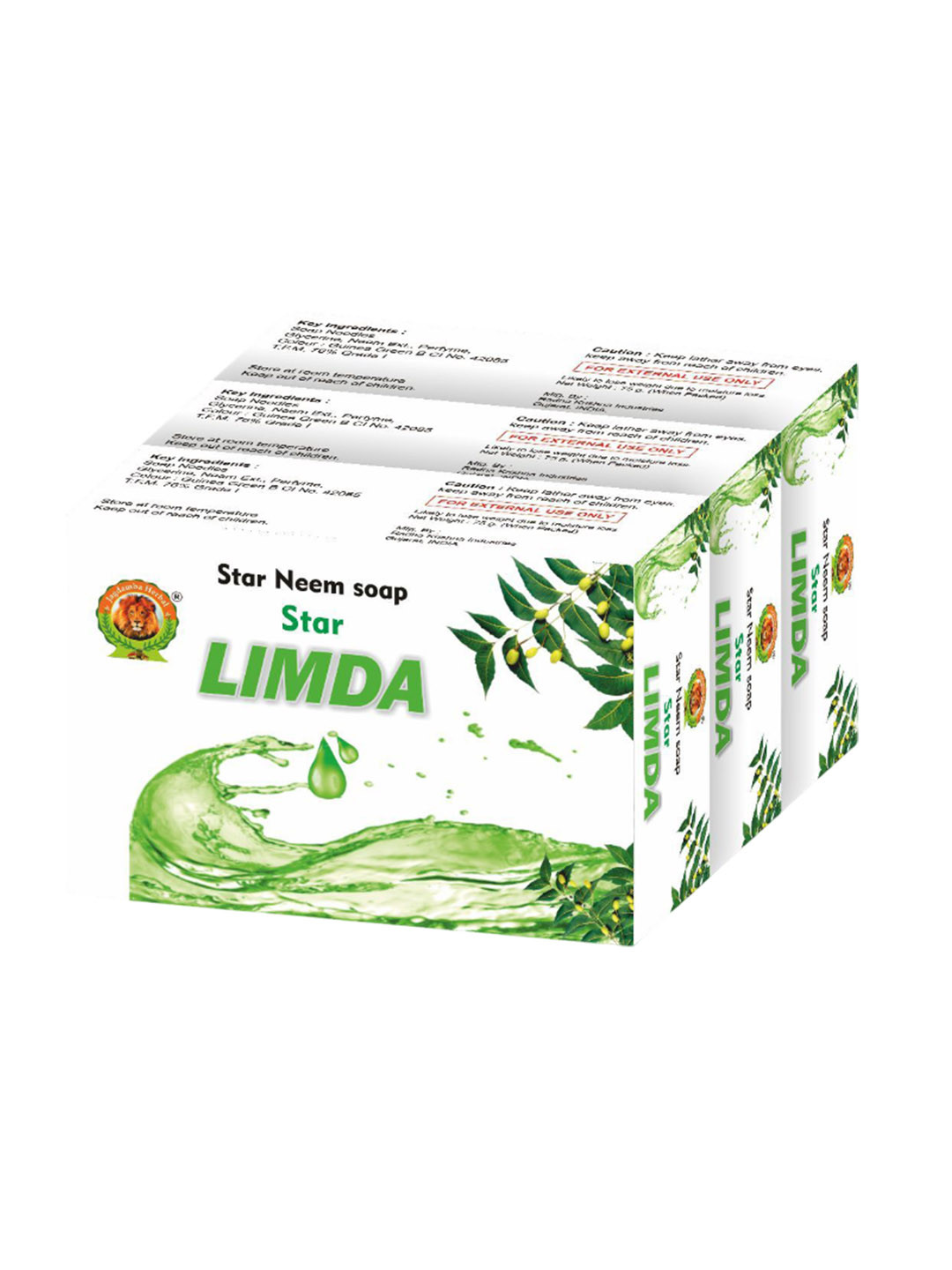 

Jagdamba Herbal Set Of 3 Star Limda Anti-Bacterial Soap With Pure Neem - 75 g Each, Green