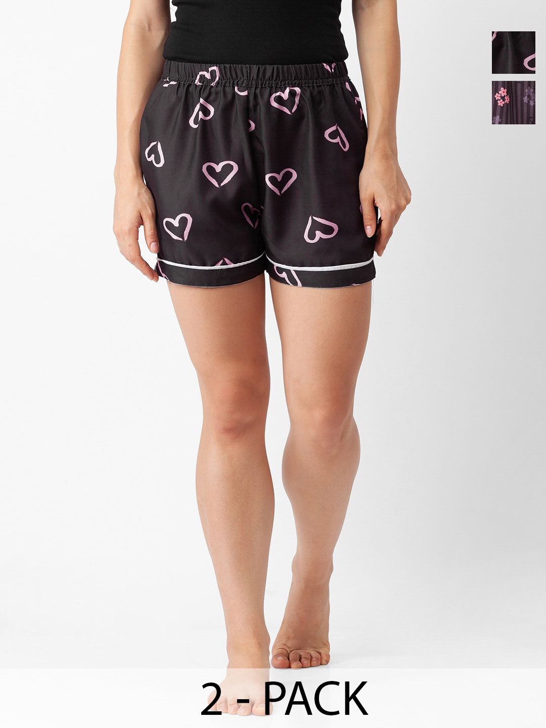 

NOIRA Women Pack Of 2 Printed Lounge Shorts, Black
